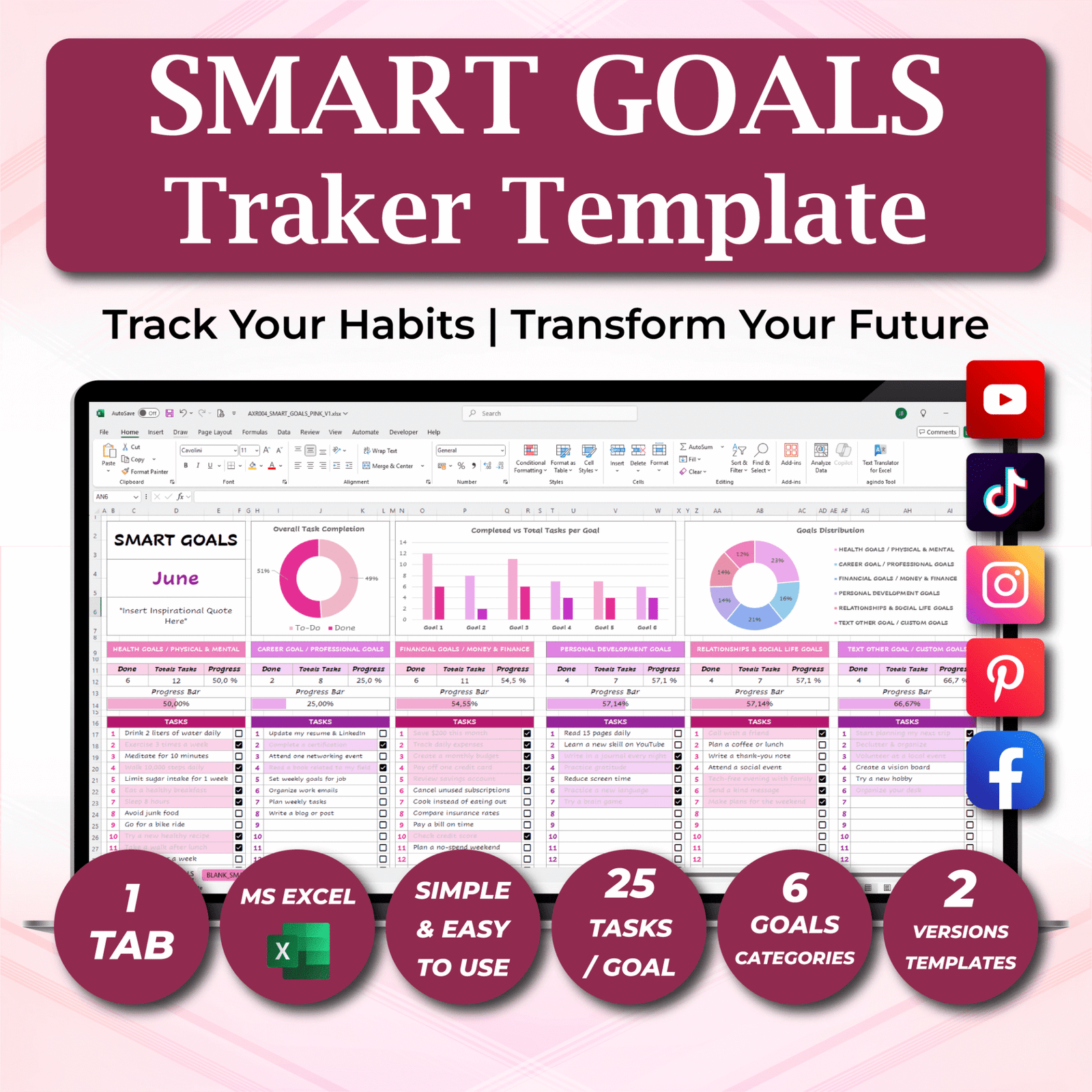 Excel Goal Planner – SMART Goals & Habit Tracker