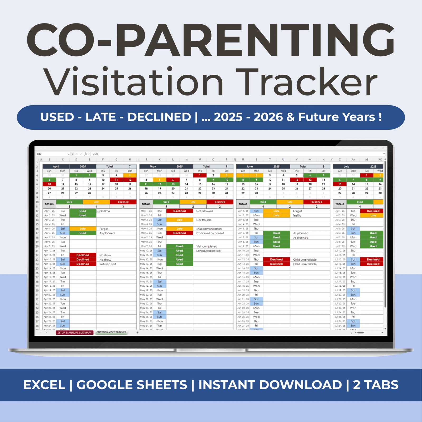 Custody Tracker & Coparenting Calendar Template