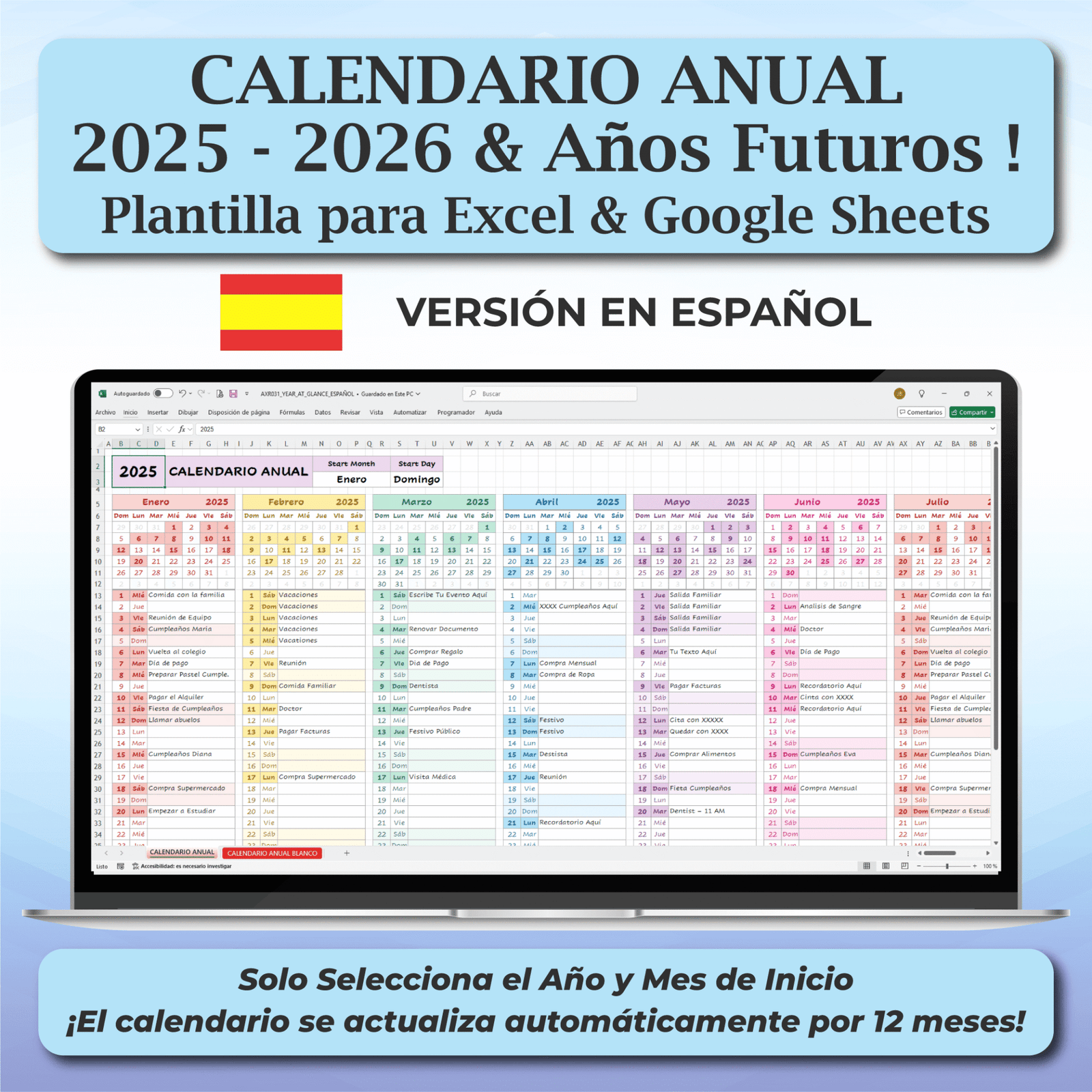 Excel Yearly Schedule Template | 12-Month Planner Spreadsheet