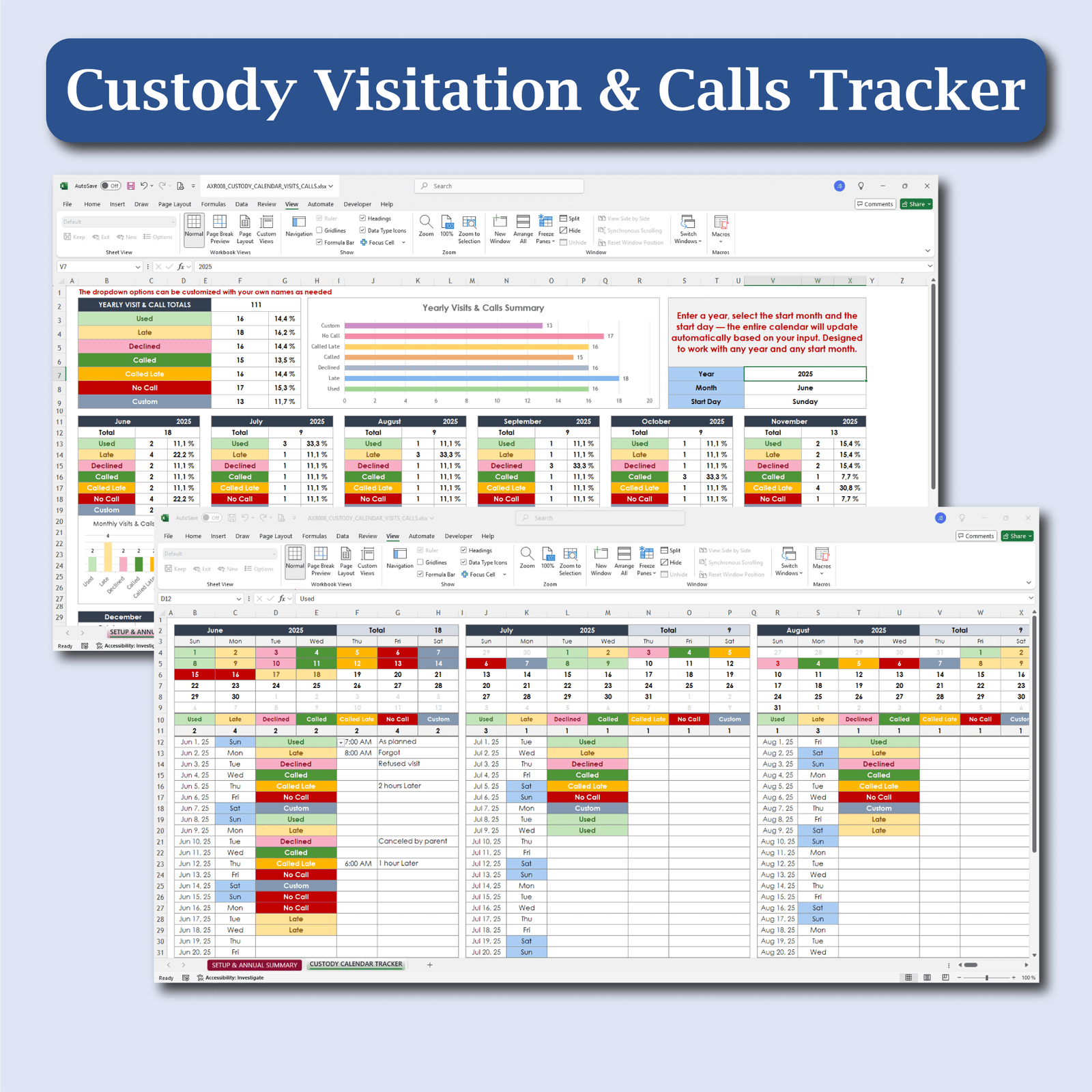 Coparenting Calendar & Custody Tracker | Parenting Log Excel & Sheets - Image 4