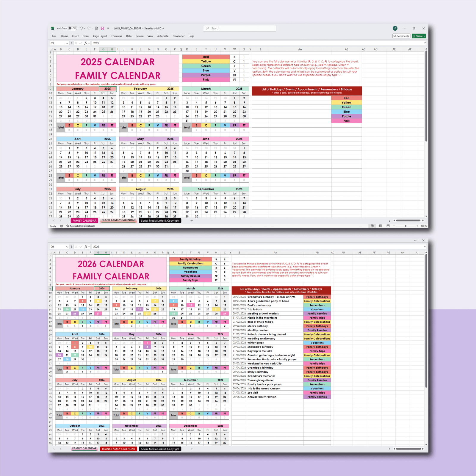 FAMILY_CALENDAR_EXCEL_GOOGLE_SHEETS_TEMPLATE_LV021-04.png Family Calendar Template Excel & Google Sheets | LifeTime Calendar - Image 4