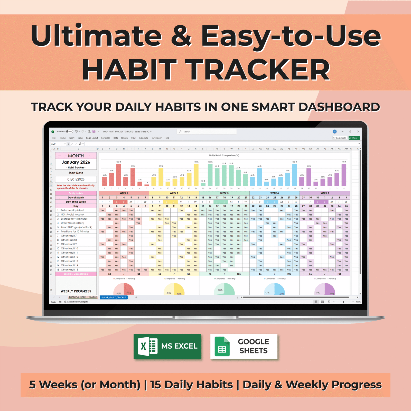 Habit Tracker Template for Google Sheets & Excel – Daily & Weekly