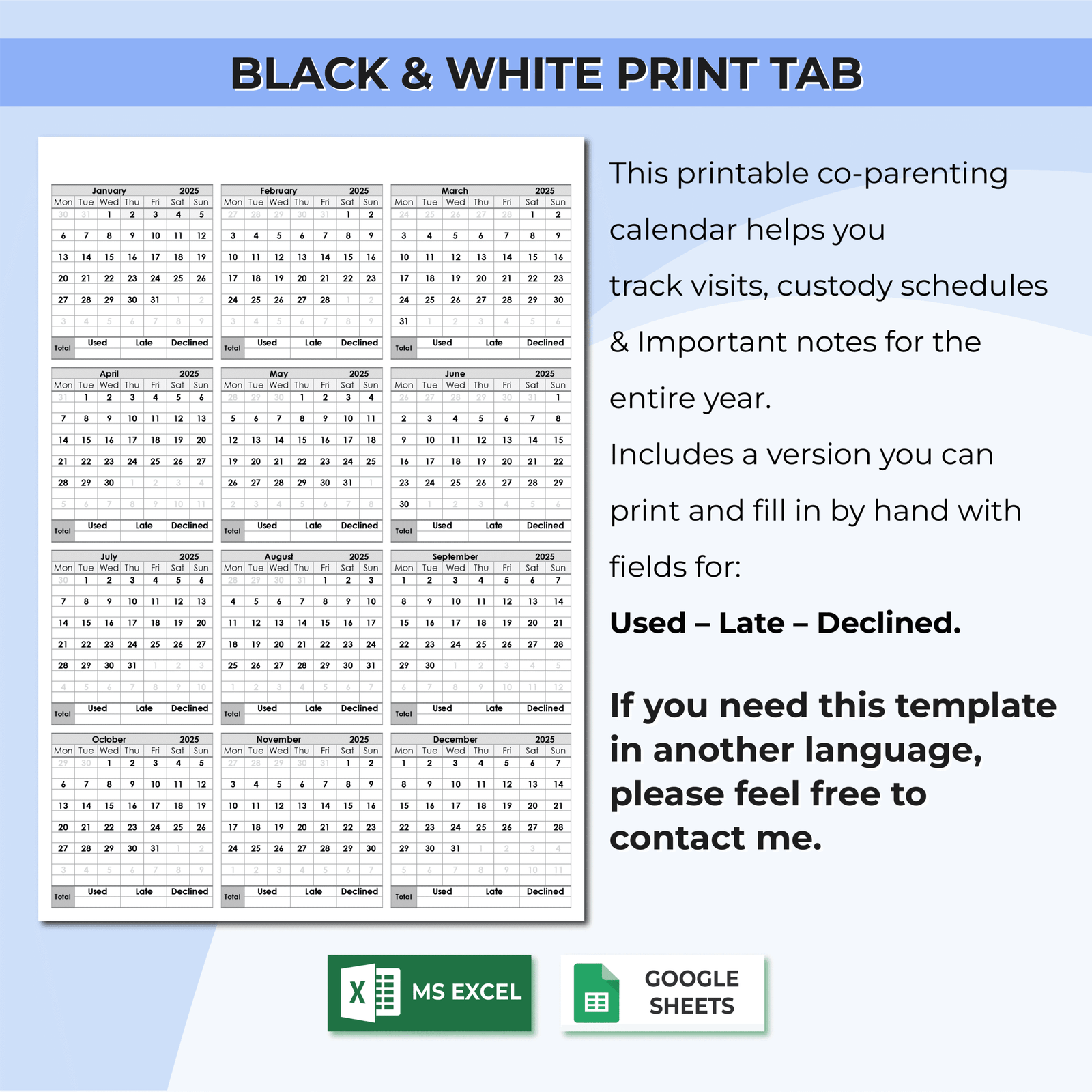 Co-Parenting Visitation & Phone Call Tracker | Excel & Sheets - Image 4
