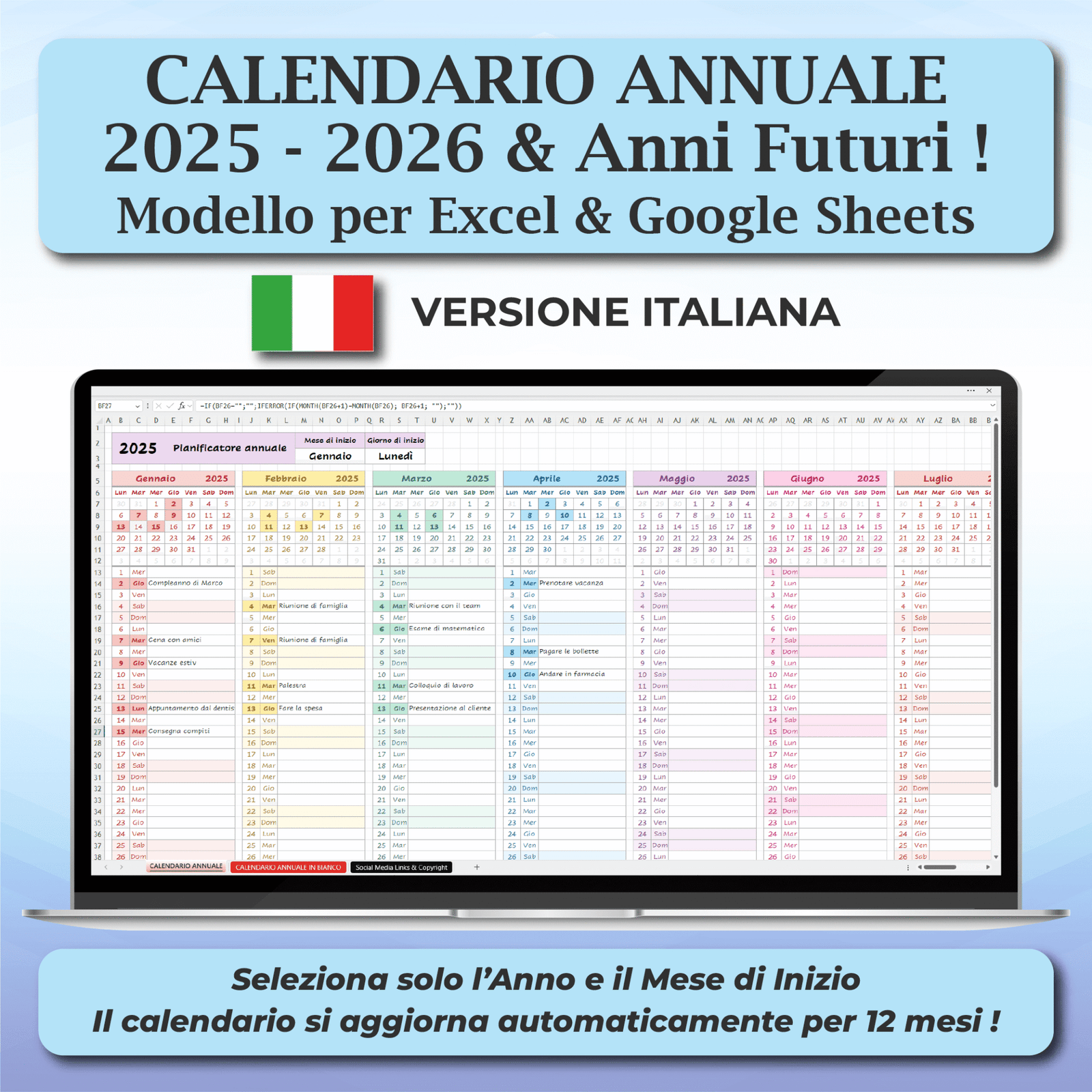 Home Simple Excel Calendar Template | Annual Planner Spreadsheet