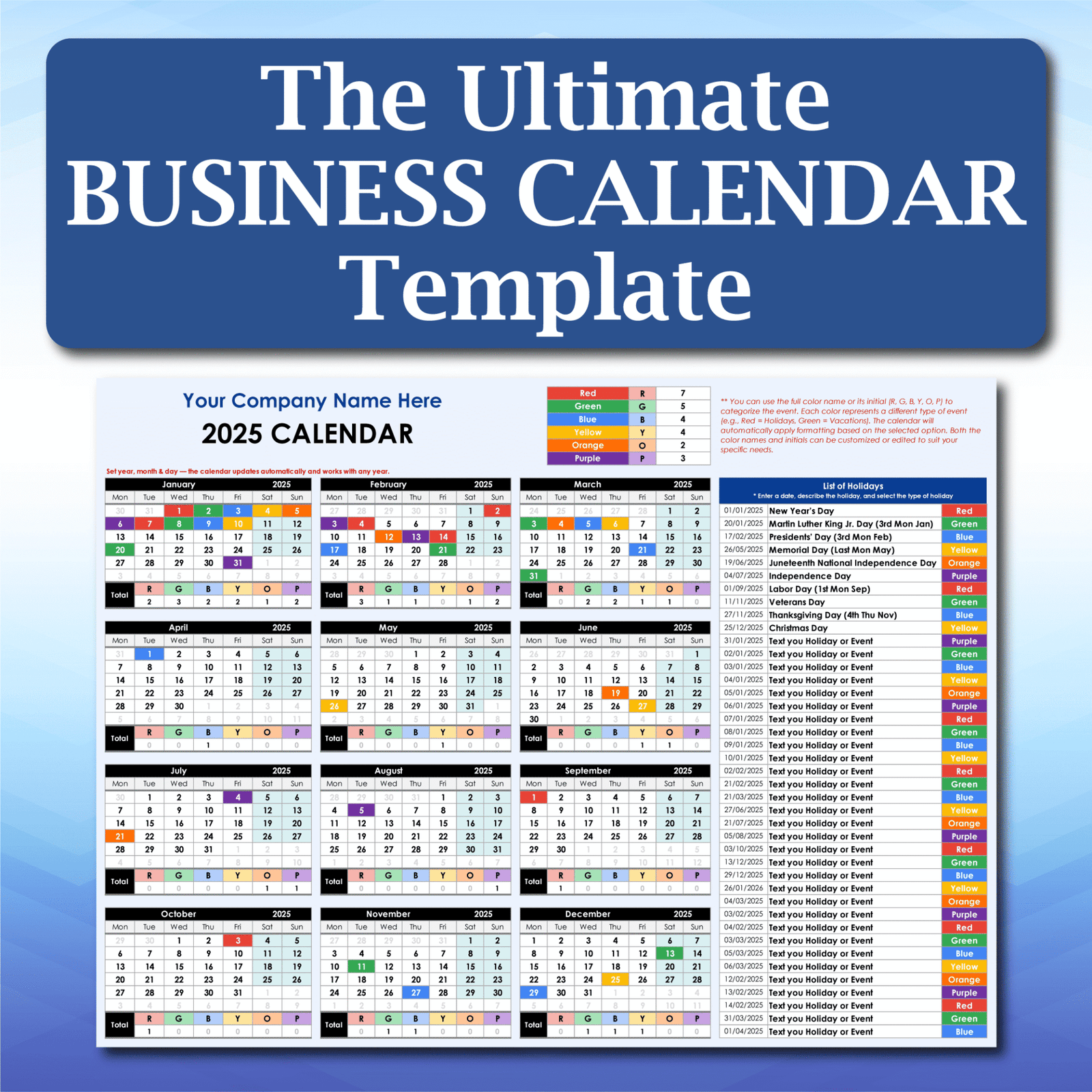 Excel Business Calendar Template | Dynamic Event Planner
