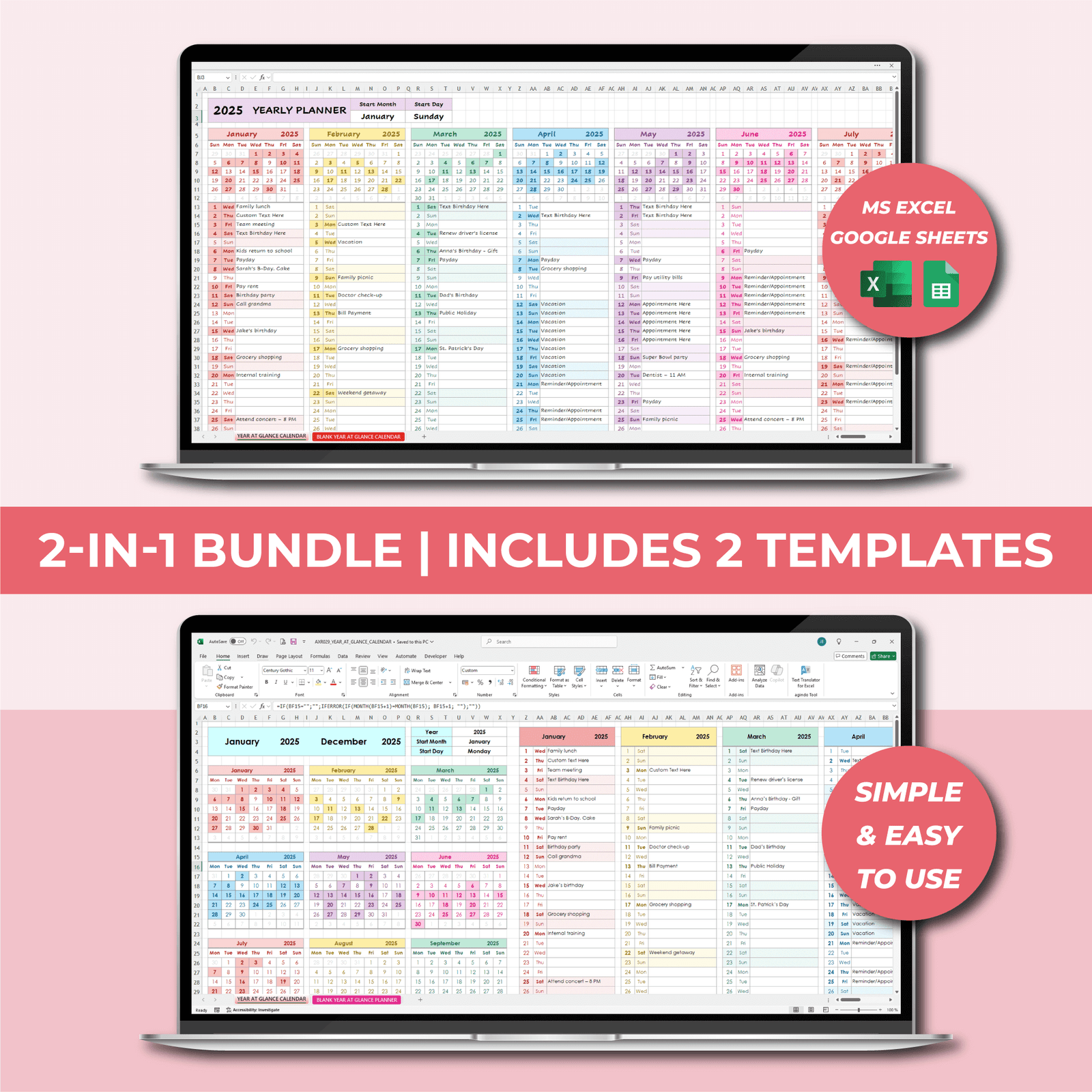 LV019_YEAR_AT_GLANCE_CALENDAR_EXCEL_GOOGLE_SHEETS_1.png Year at a Glance Excel Calendars Bundle | Set of 2 Templates