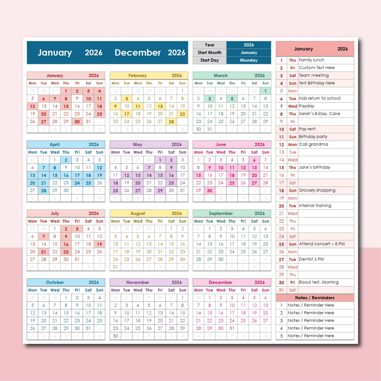 LV019_YEAR_AT_GLANCE_CALENDAR_EXCEL_GOOGLE_SHEETS_2.png Year at a Glance Excel Calendars Bundle | Set of 2 Templates - Image 4