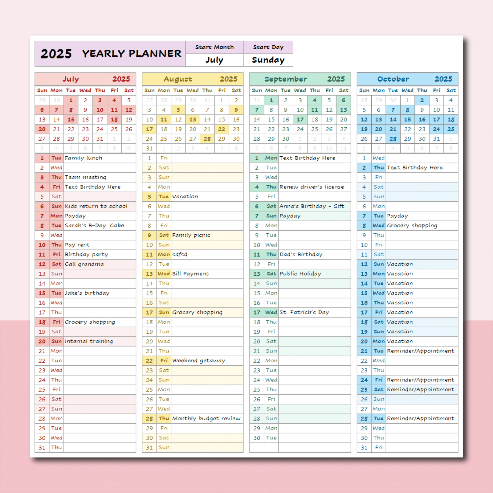 LV019_YEAR_AT_GLANCE_CALENDAR_EXCEL_GOOGLE_SHEETS_3.png Year at a Glance Excel Calendars Bundle | Set of 2 Templates - Image 5