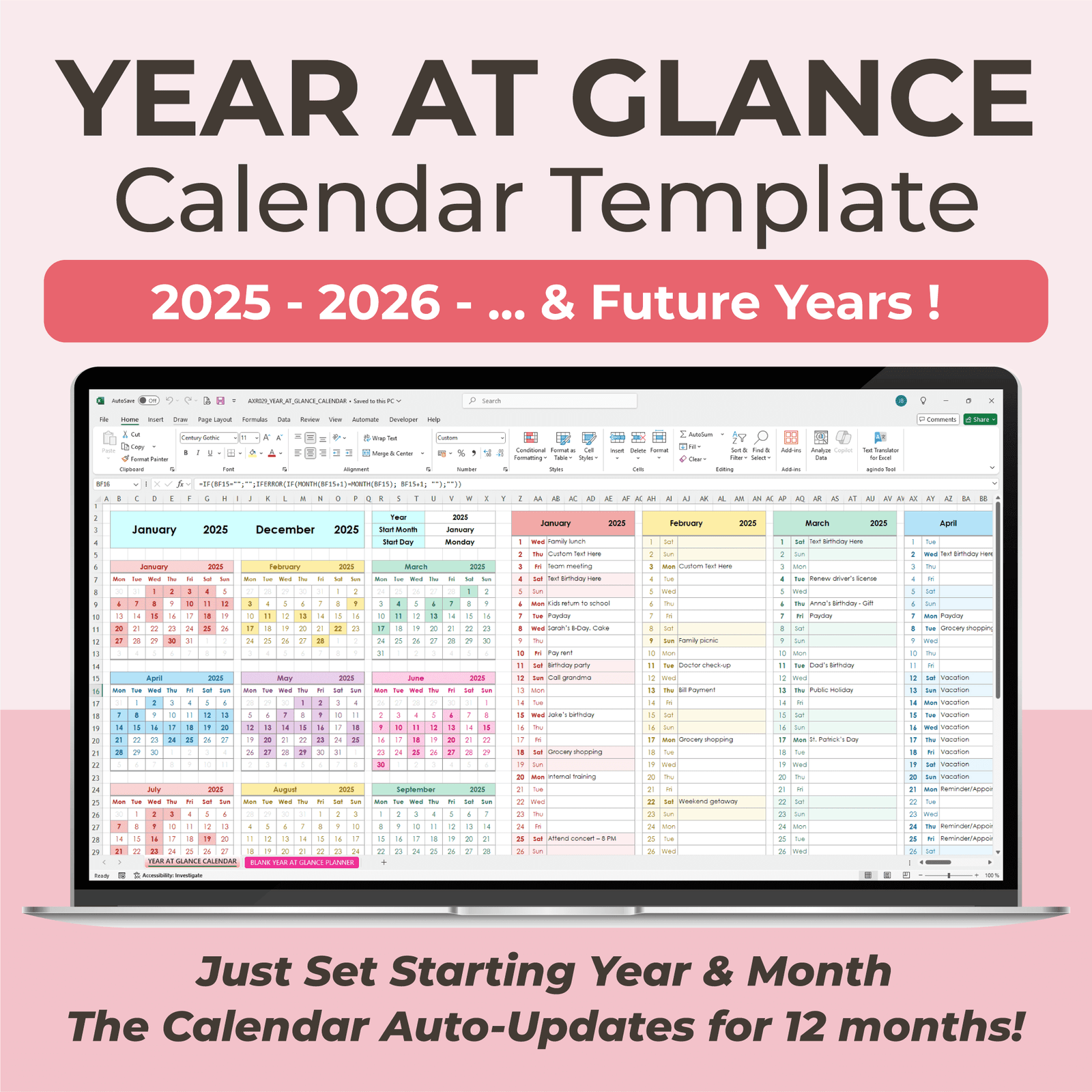 LV019_YEAR_AT_GLANCE_CALENDAR_EXCEL_GOOGLE_SHEETS_4.png Year at a Glance Excel Calendars Bundle | Set of 2 Templates - Image 3