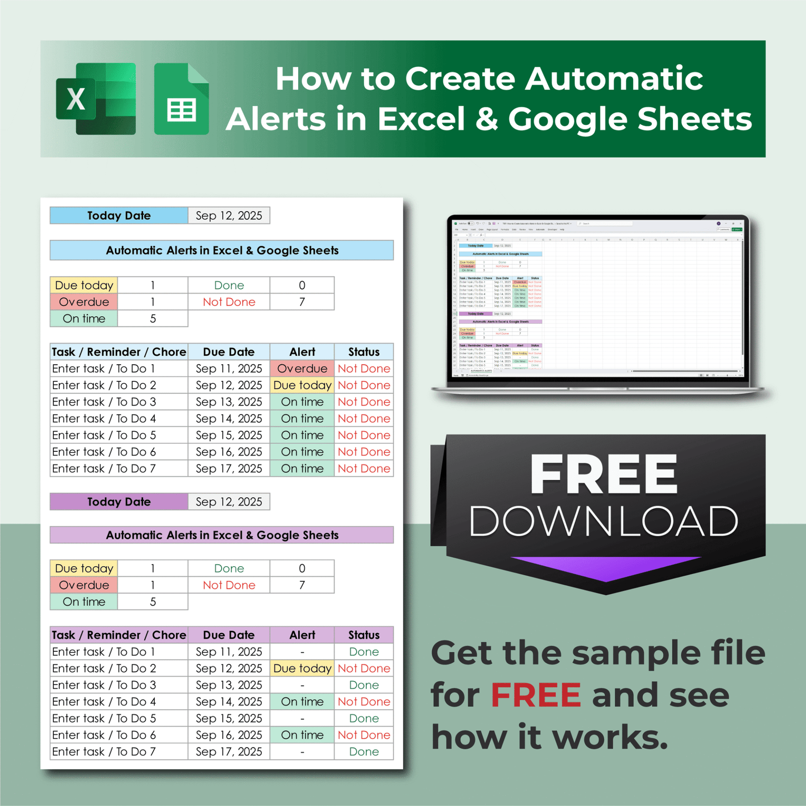 Automatic Alerts in Excel & Google Sheets | Free Excel Template
